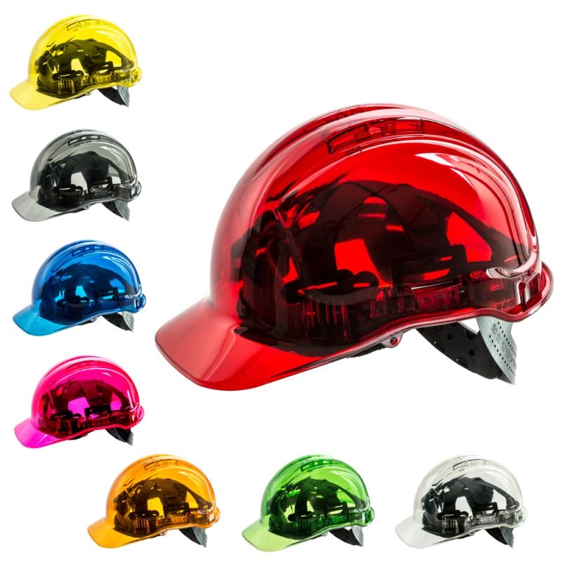 Transparenter Schutzhelm ROT Bauhelm Kopfschutz Arbeitshelm