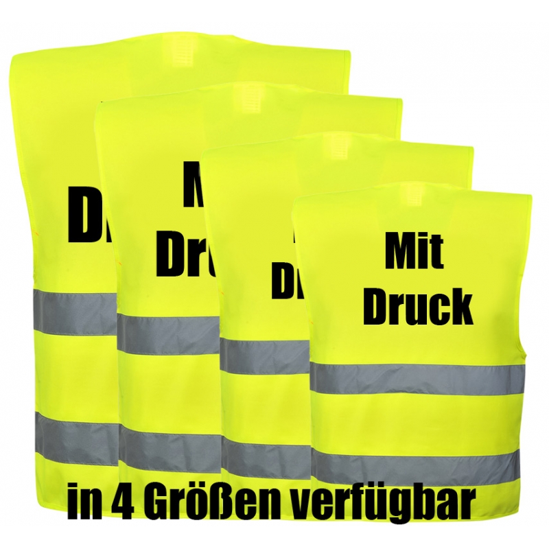 warnweste gelb inkl druck in 4 größen s m l xl 2xl 3xl in 4