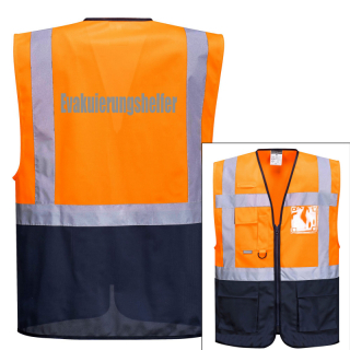 Evakuierungshelfer Warnweste orange/navy mit vielen...