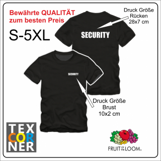 Security T-Shirt Druck Rücken + Brust S - 5XL
