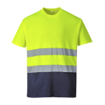 2-farbiges Baumwoll Komfort T-Shirt gelb/navy EN 20471