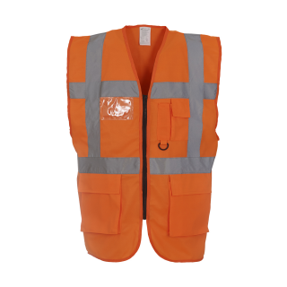 YOKO Executive Warnweste orange mit vielen Taschen und Reißverschluss S