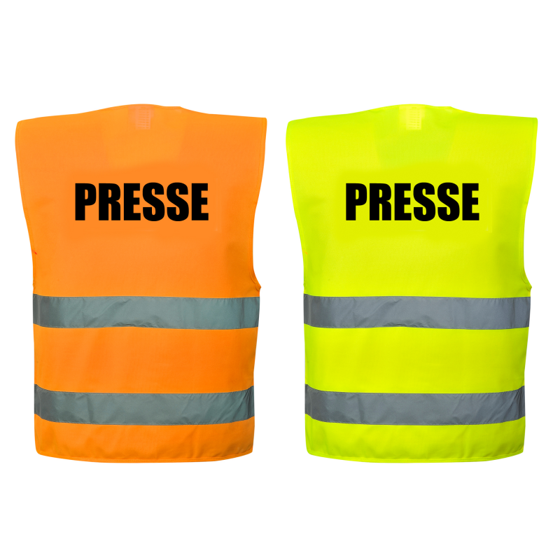 1 Stück Warnweste PRESSE Sicherheitsweste mit Druck auf Rücken und Brust :  : Auto & Motorrad
