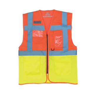 YOKO Recycled Mesh Warnweste Executive - two tone orange / gelb  mit Taschen und Reißverschluss