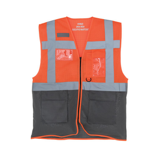YOKO Recycled Mesh Warnweste Executive - two tone orange / grau  mit Taschen und Reißverschluss