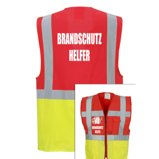 Brandschutz Helfer Executive Weste rot/gelb mit vielen Taschen S-3XL