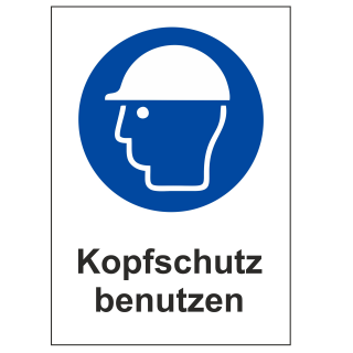 Gebotsschild Kopfschutz benutzen (ISO 7010) Kunststoffschild 297x210 mm