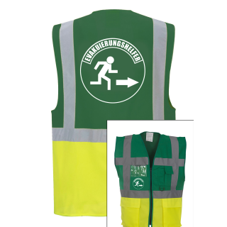 Evakuierungshelfer Piktogram Executive Weste grün / gelb  mit vielen Taschen S-3XL größe L (Umfang ca. 118 cm)