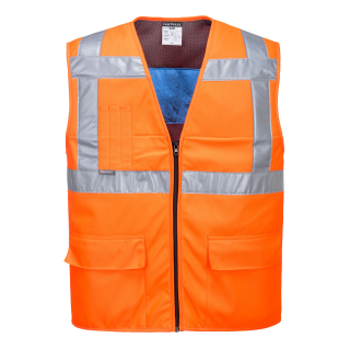 Kühlende Warnweste EN ISO 20471 Class 2 Warnschutz Orange/größe XXL/3XL (ca. 140 cm Umfang)