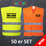 AKTION 50 er SET Kinder Warnweste Gelb oder Orange mit...