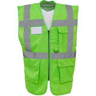 YOKO Warnweste Executive - Lime mit vielen Taschen und Reißverschluss