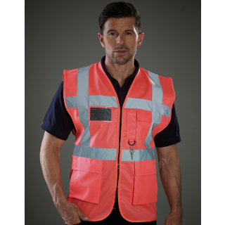 YOKO Warnweste Executive - Pink  mit vielen Taschen und Reißverschluss