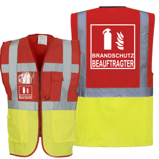 Brandschutz BEAUFTRAGTER Piktogramm Warnweste rot/gelb mit vielen Taschen S-3XL "BRAND22 Linie"