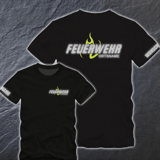 Feuerwehr Flammen T-Shirt FW2505 beidseitig Wunschstadt +  Wunschname