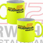 Neongelbe Feuerwehr Tasse FW1900 inkl. Wunschtext