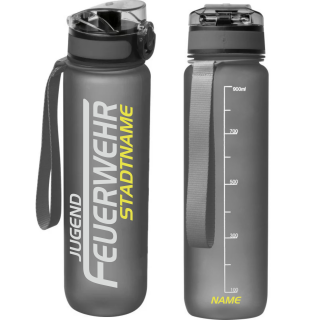 Feuerwehr Trinkflasche 9120 farbig 1000ml  inkl. Wunschnamen anthrazit Jugend