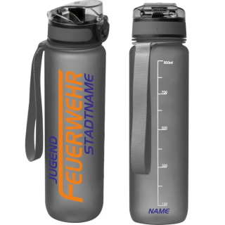 Personalisierte Trinkflasche Feuerwehr – BPA-frei & aus Tritan | Jugendfeuerwehr Flasche mit Name & Stadt | Robust & Leicht anthrazit