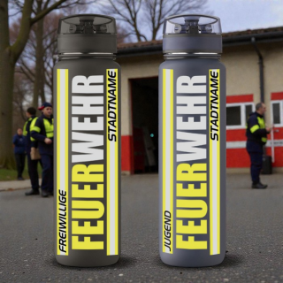 Sporttrinkflasche FW2200 „FEUERWEHR – Hydrantenstark unterwegs 1000ml  inkl. Wunschnamen