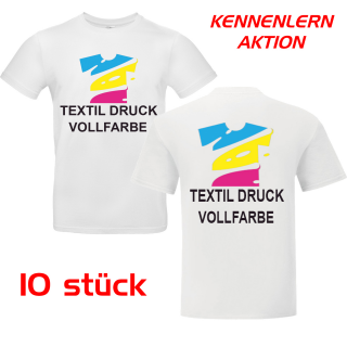 10x T-Shirt Herren weiß, Premium B&C Inspire #190 Rundhals mit EINER Druckposition CMYK