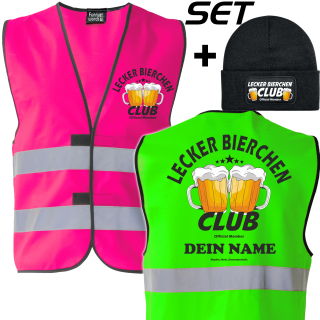 Lecker Bierchen Club Spar Set – Warnweste mit Namen und Beanie für echte Mitglieder