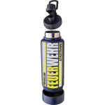 1000 ml Personalisierte Feuerwehr Trinkflasche / Isolierflasche schwarz / Blau + Geheimfach  mit Wunschdruck