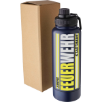 1000 ml Personalisierte Feuerwehr Trinkflasche / Isolierflasche schwarz / Blau + Geheimfach  mit Wunschdruck