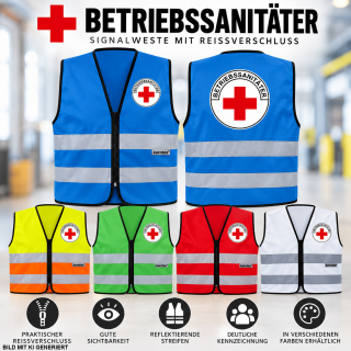 Betriebssanitäter Signalweste | Reißverschluss | S-5XL