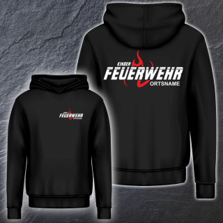 Hoodie schwarz / Druck Kinder Feuerwehr